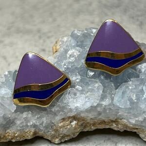 Vintage Isle of Skye purple and blue gold tone lightweight pierced earrings